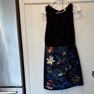Alice + Olivia Hummingbird Black & Silk sleeveless Dress. 35”